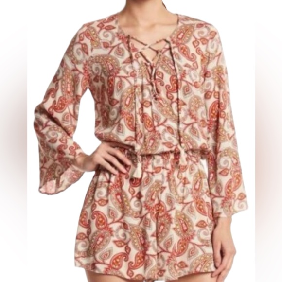Show Me Your Mumu Tillie Tie Romper Paisley Daze Cloud Small - Picture 2 of 6